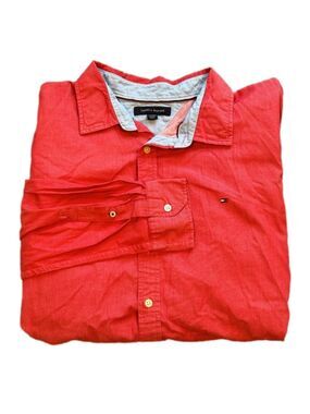 Tommy Hilfiger Red Long-Sleeve Button-Up Casual Shirt Size XXL